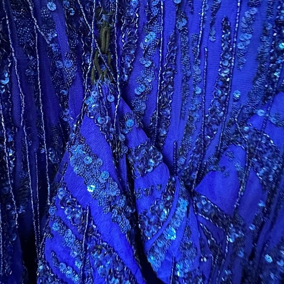 Amarra Cobalt Blue Beaded Dangles Spaghetti Strap Gown Women’s Size 2 Prom Dress - Picture 8 of 15